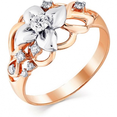 Кольцо Цветок с 8 бриллиантами из комбинированного золота