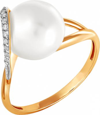 

Кольцо с жемчугом и фианитами из красного золота