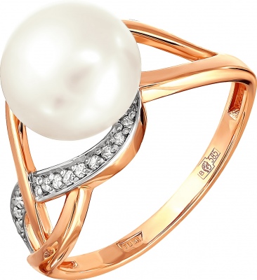 Кольцо с бриллиантами и жемчугом из красного золота