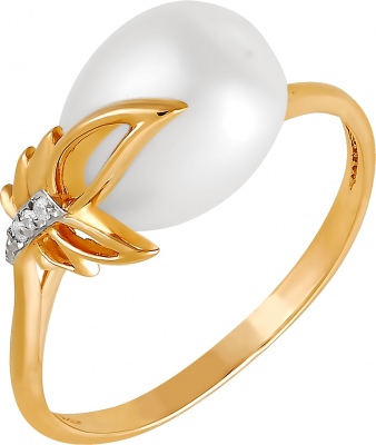 Кольцо с бриллиантами и жемчугом из красного золота