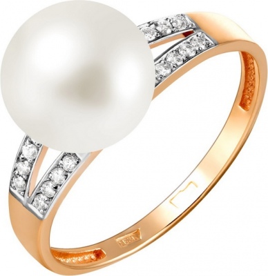 Фото - Кольцо с жемчугом и фианитами из красного золота кольцо с 52 фианитами из красного золота
