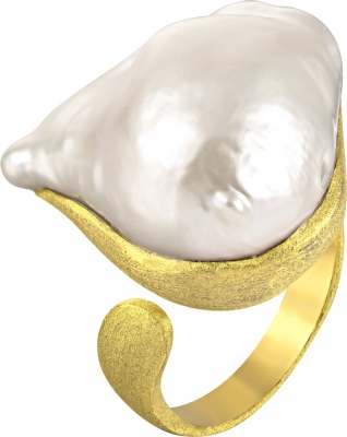 Кольцо с 1 жемчугом из серебра с позолотой