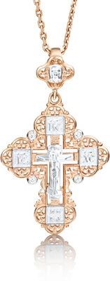Крестик с фианитами из комбинированного золота