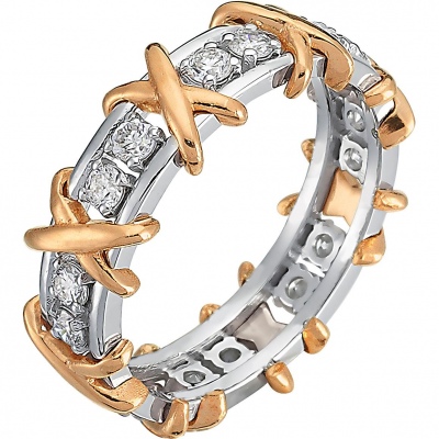 Кольцо с 16 бриллиантами из комбинированного золота