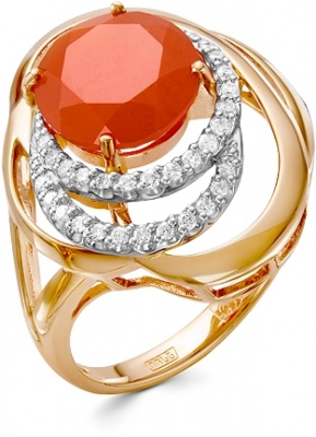 Кольцо с сердоликом и бриллиантами из жёлтого золота