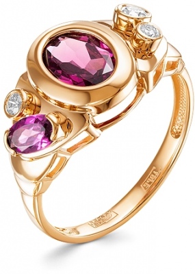 Кольцо с родолитами и бриллиантами из красного золота кольцо с родолитами аметистами и бриллиантами из красного золота