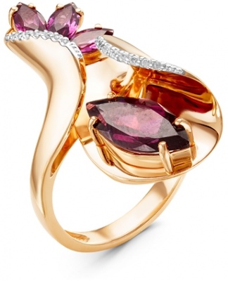 Кольцо с родолитами и бриллиантами из красного золота кольцо с родолитами аметистами и бриллиантами из красного золота