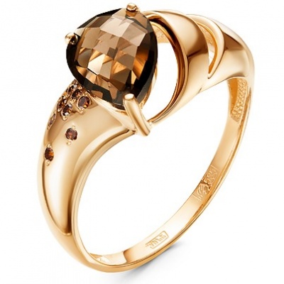 Кольцо с раухтопазом и бриллиантами из красного золота