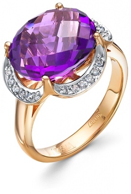 Кольцо с аметистом и бриллиантами из красного золота
