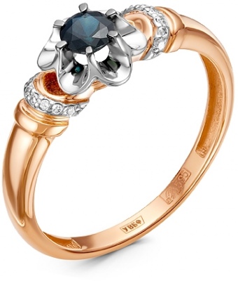 Кольцо Цветок с сапфиром и бриллиантами из красного золота