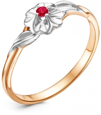 Кольцо Цветок с 1 рубином из красного золота