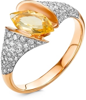 Кольцо с цитрином и бриллиантами из красного золота