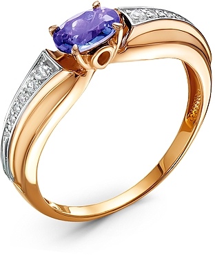 Кольцо с танзанитом и бриллиантами из красного золота