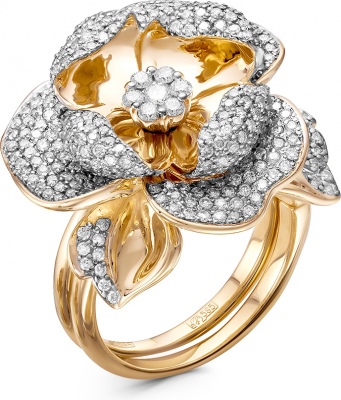 Кольцо Цветок с 385 бриллиантами из красного золота