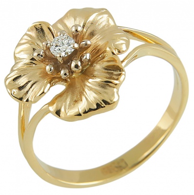 Кольцо Цветок с 1 бриллиантом из комбинированного золота