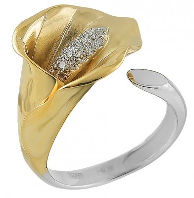 Кольцо Цветок с 13 бриллиантами из комбинированного золота