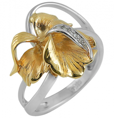 Кольцо Цветок с 5 бриллиантами из комбинированного золота
