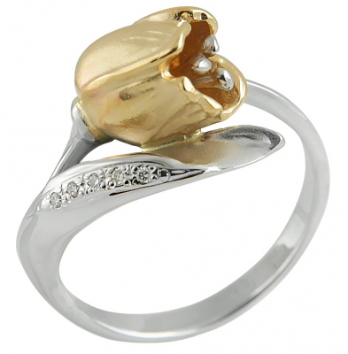 Кольцо Тюльпан с 5 бриллиантами из комбинированного золота