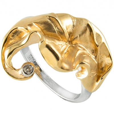 Кольцо Лист с 1 бриллиантом из комбинированного золота
