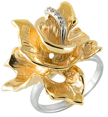 Кольцо Цветок с 5 бриллиантами из комбинированного золота