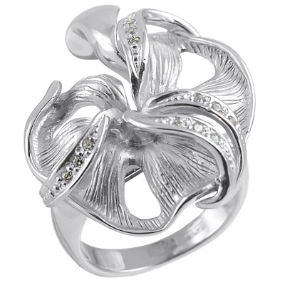 Кольцо Цветок с 12 фианитами из серебра