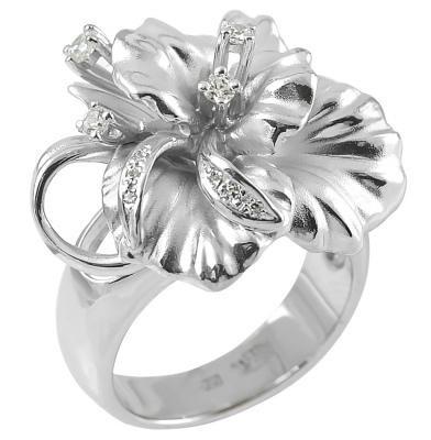 Кольцо Цветок с 10 фианитами из серебра