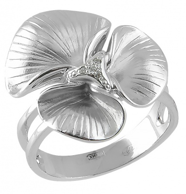 Кольцо Цветок с 4 фианитами из серебра