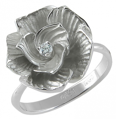 Кольцо Цветок с 1 фианитом из серебра