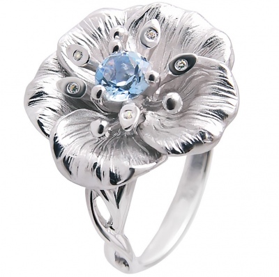 Кольцо Цветок с топазом и фианитами из серебра