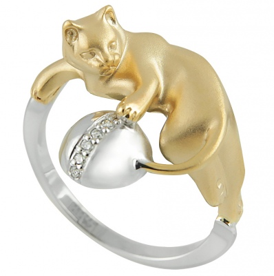 Кольцо Кошка с 5 бриллиантами из комбинированного золота