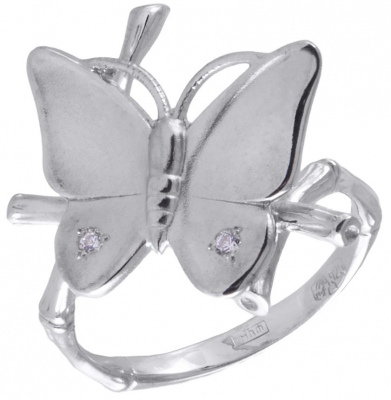 Кольцо Бабочка с 2 фианитами из серебра
