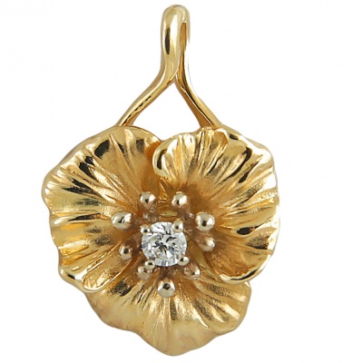Подвеска Цветок с 1 бриллиантом из комбинированного золота