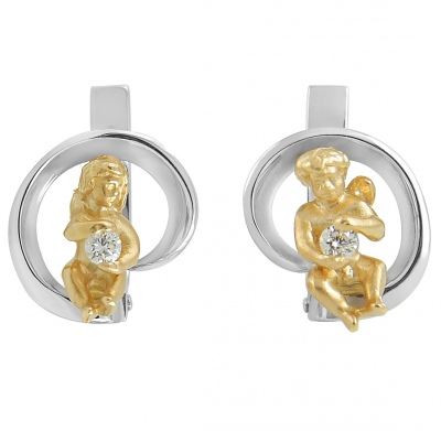 Серьги Ангелочки с 2 бриллиантами из комбинированного золота