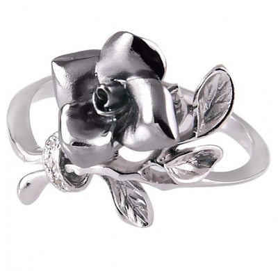 Кольцо Роза с 3 фианитами из чернёного серебра