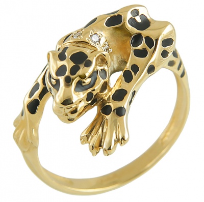 Кольцо Леопард с 5 бриллиантами из жёлтого золота
