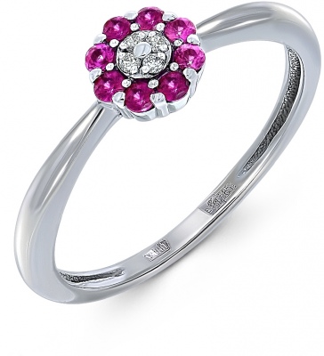Фото - Кольцо Цветок с рубинами и бриллиантами из белого золота кольцо с 38 бриллиантами из белого золота