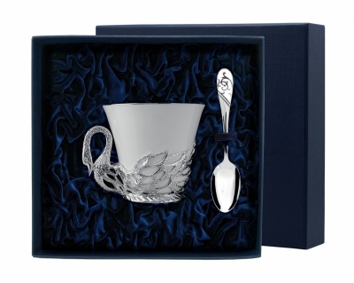 Набор чашка чайная "Лебедь"+ ложка из серебра