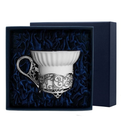 Чашка чайная "Зимние узоры" из чернёного серебра