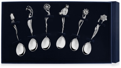 Набор чайной ложки "Цветы России" из серебра (6 предметов)