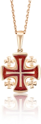 Крестик с эмалью из красного золота