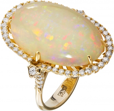 Кольцо с опалом и бриллиантами из комбинированного золота 750 пробы