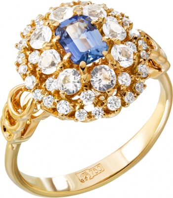 Кольцо с сапфирами и бриллиантами из жёлтого золота 750 пробы