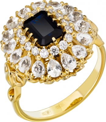 Кольцо с сапфирами и бриллиантами из жёлтого золота 750 пробы