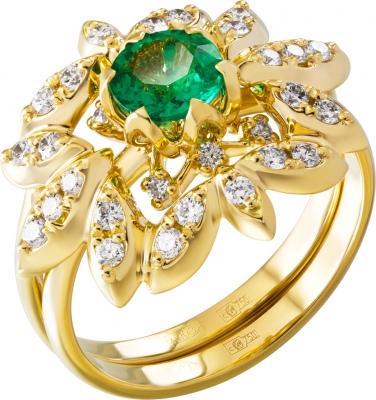 Кольцо с изумрудом и бриллиантами из жёлтого золота 750 пробы