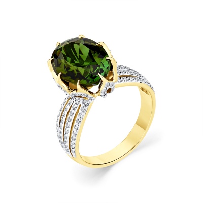Кольцо с турмалином и бриллиантами из жёлтого золота