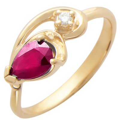 Кольцо с бриллиантом, рубином из красного золота