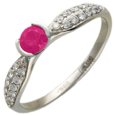 Кольцо с бриллиантом, рубином из белого золота