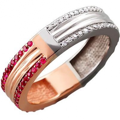 Кольцо с бриллиантами, рубинами из комбинированного золота