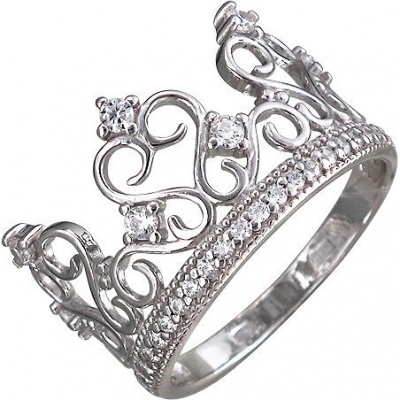 Кольцо Корона с фианитами из серебра