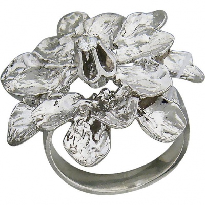 Кольцо Цветок с фианитом из серебра